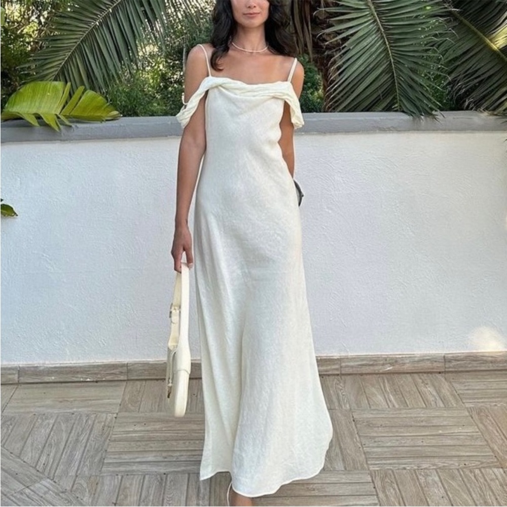 Zara linen blend long dress white - Picture 4 of 11
